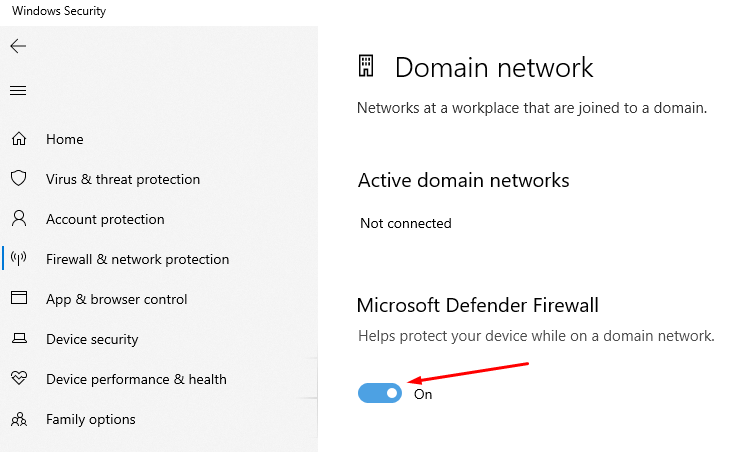 Вимкніть захист Defender firewall